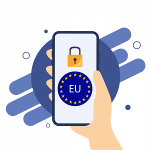 Main qui tient un smartphone avec l'application "e-wallet eIDAS"